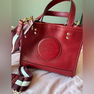Coach Red Dempsey Tote 22 With Dempsey Patch, Heart Charm, Pink Tag EXC Like New